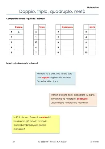 Doppio, triplo, quadruplo, metà