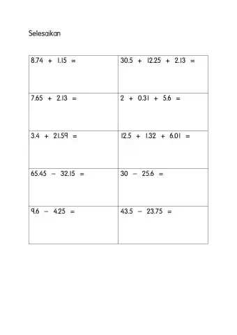 Latihan nombor perpuluhan