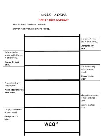 Wear a Face Covering Word Ladder - Grades 1 - 2