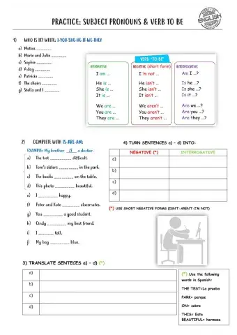 Verb to be & subject pronouns kids