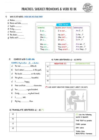Verb to be & subject pronouns kids
