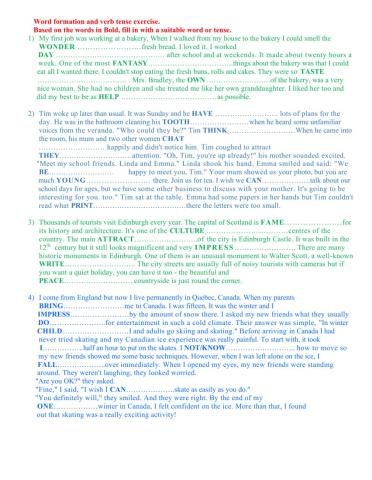 word formation and verb tense exercise