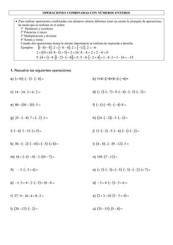 Operaciones combinadas con números enteros