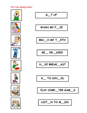 Daily activities - fill in