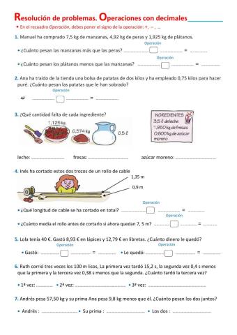 Problemas de operaciones con decimales