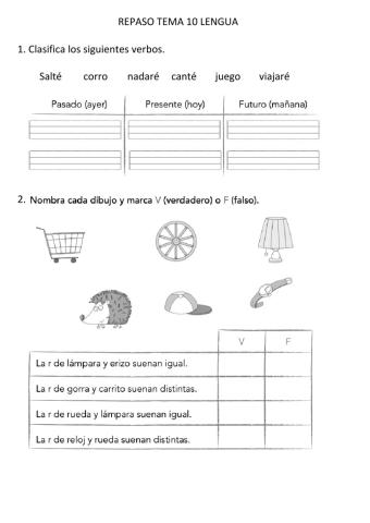 Repaso lengua Tema 10 para 1º