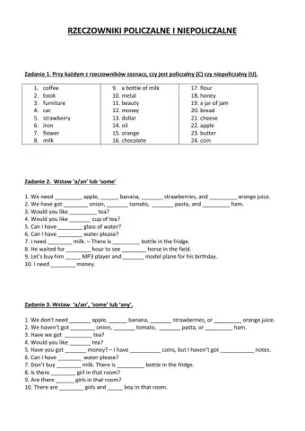 Rzeczowniki policzalne i niepoliczalne