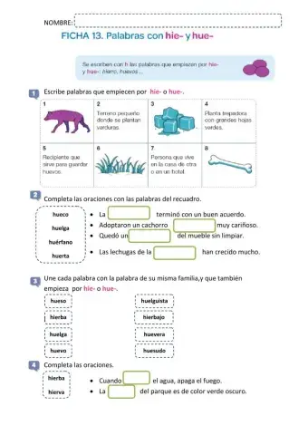 Ficha 1 PALABRAS EN HIE HUE