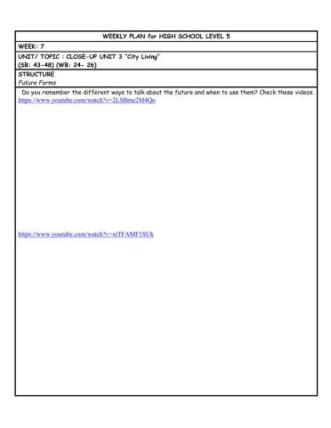 HS L5 WEEKLY PLAN week 7
