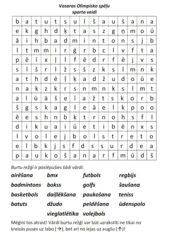 Krustvārdu mīkla latviešu vasaras sporta veidi