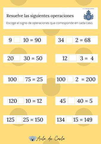 Escoge el signo correcto