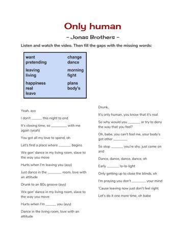 Only human -Jonas Brothers