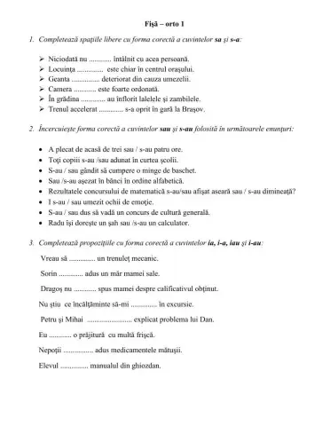 Exercitii de ortografie