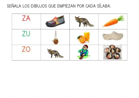 Señala lo que empieza por cada sílaba.