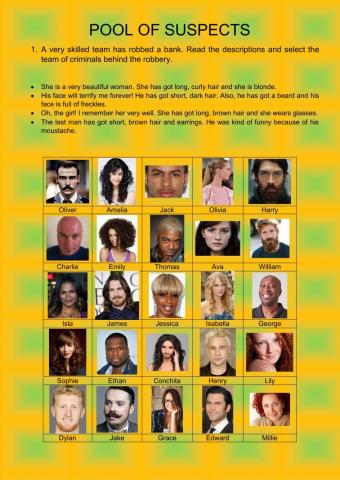 4º - Unit 2 - Worksheet 2 Pool of suspects