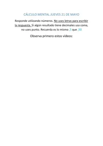 Cálculo mental 21 de mayo