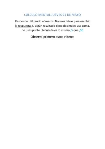 Cálculo mental 21 de mayo