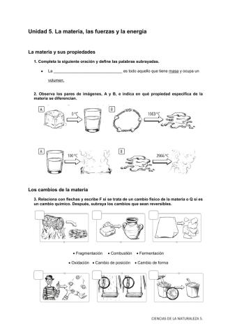 Materia. propiedades.Cambios de la materia.