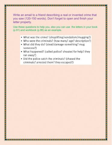 Email to a friend. Crime.