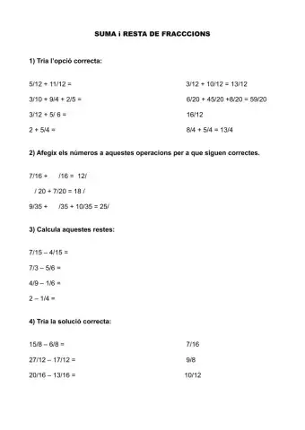 Suma i resta de fraccions