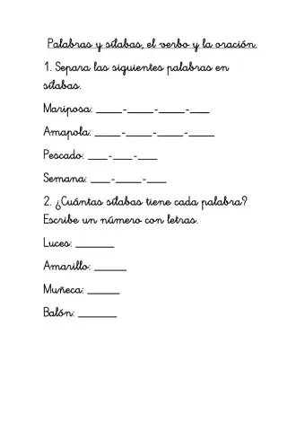 Sílaba, palabra, verbo, oración