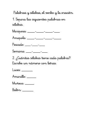 Sílaba, palabra, verbo, oración