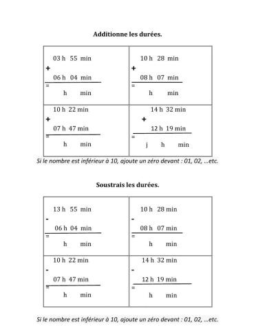 Addition et soustraction de durées.