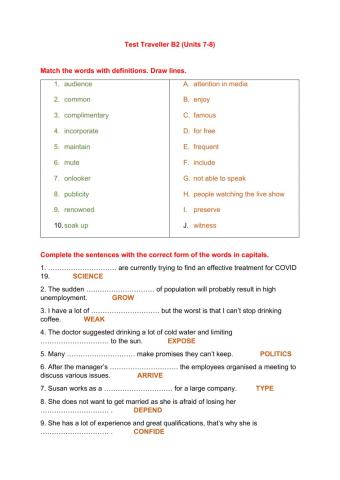 Vocabulary Test Traveller B2 Units 7-8