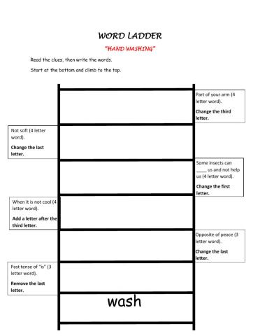 Hand Washing Word Ladder - Grades 1 - 2
