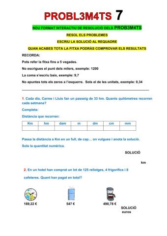 PROBLEMES PER REPASSAR  MATEMÀTIQUES 5é