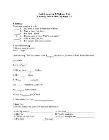 English in Action 2: Welcome Unit Pages 2-3