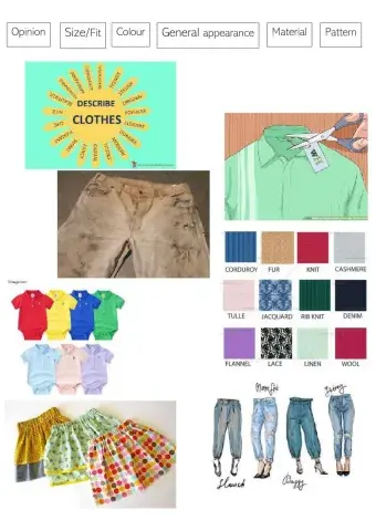 Adjectives to describe clothing (CATEGORIES)