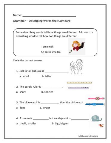 Adjectives that compare using -er