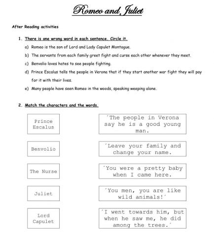 Romeo and Juliet after reading part 1