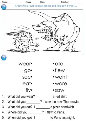 Krazy King Past Tense - Where did you go?  I went… - Past Pattern 1