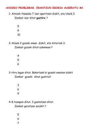 Problemak, erantzun egokia aukeratu