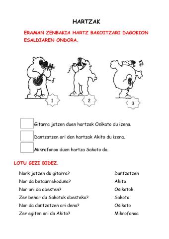 Hartzak irakurketa ulermena