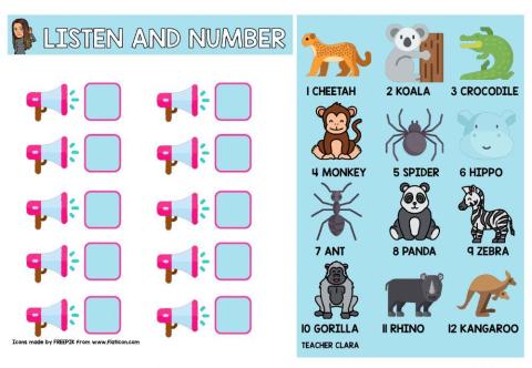 Listen and number animals