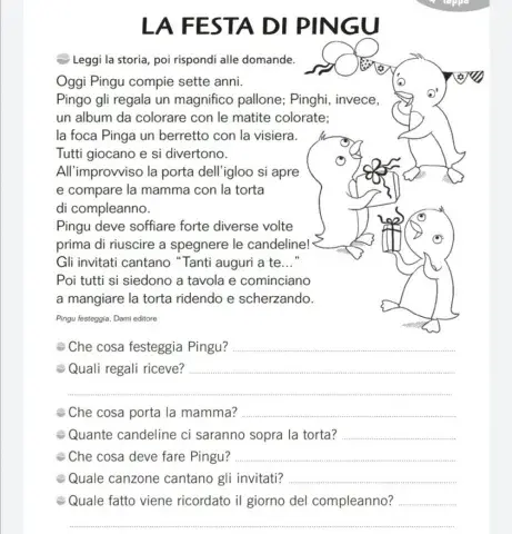 Esercizio di comprensione -La festa di Pingu-