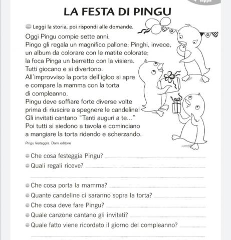 Esercizio di comprensione -La festa di Pingu-
