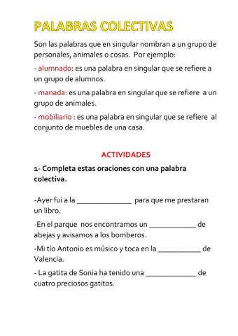 Palabras colectivas 3º Primaria