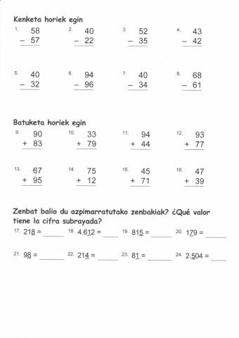 Batuketak, kenketak zifren balioa