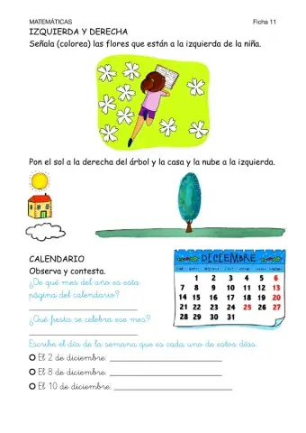 Matemáticas-Ficha 11-Lateralidad y Calendario