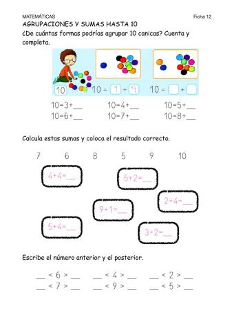 Matemáticas-Ficha 12-Sumas hasta el 10