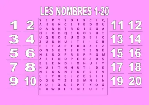 Les nombres 20. Sopa de letras