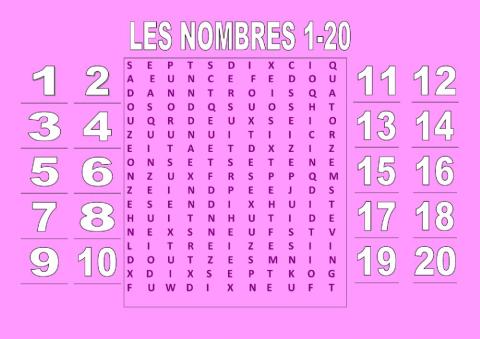 Les nombres 20. Sopa de letras