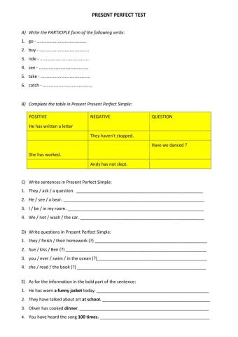 Present Perfect Test