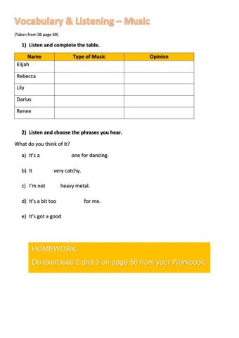 Vocabulary and listening - Music