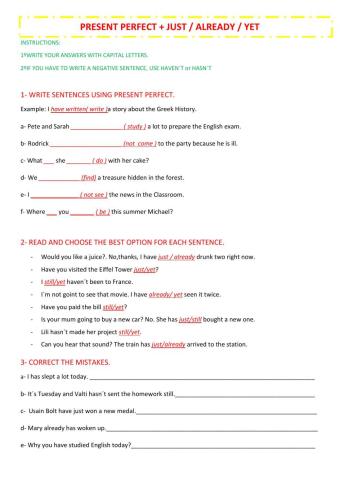 Present perfect just already yet