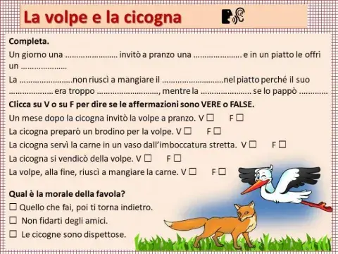 Ascolto, comprendo e completo la favola-La volpe e la cicogna-